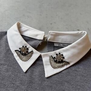 Beaded Embellished Collar Gray Sweater Shirt